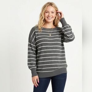 ✨️OVLA Striped Oversized Knit Sweater | Grey & White | size 1X✨️